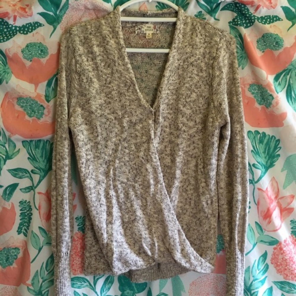 Purple and cream knitted wrap sweater
